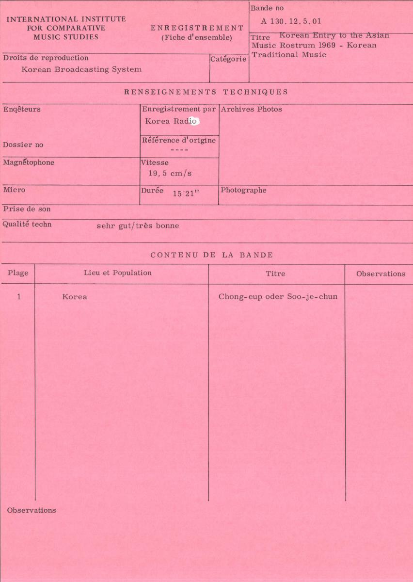 Korean Entry to the Asian / Music Rostrum 1969 - Korean Traditional Music