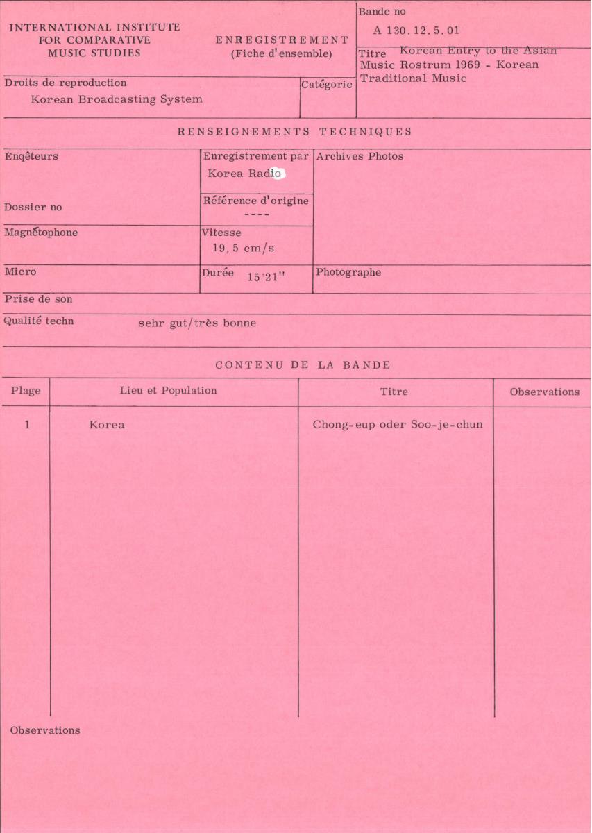 Korean Entry to the Asian / Music Rostrum 1969 - Korean Traditional Music