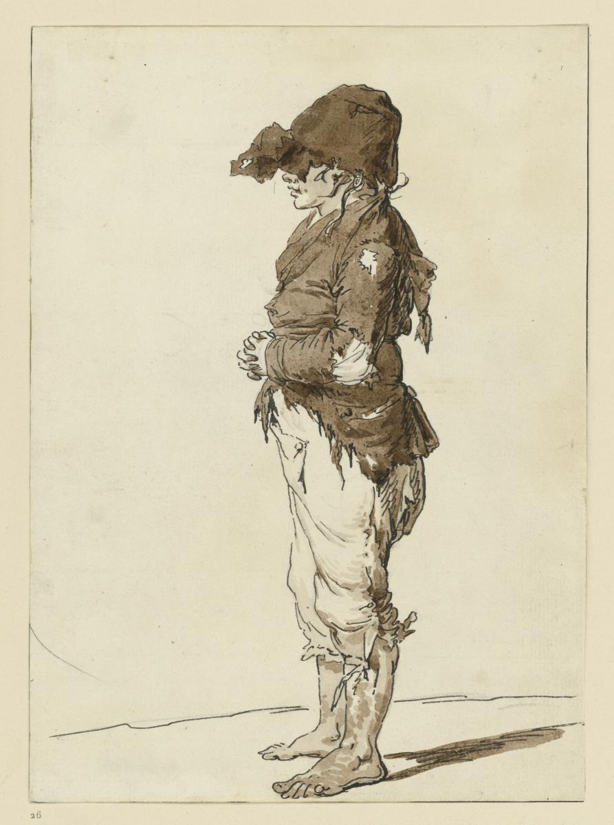Männliche Figur in zerlumpten Kleidern und Hut