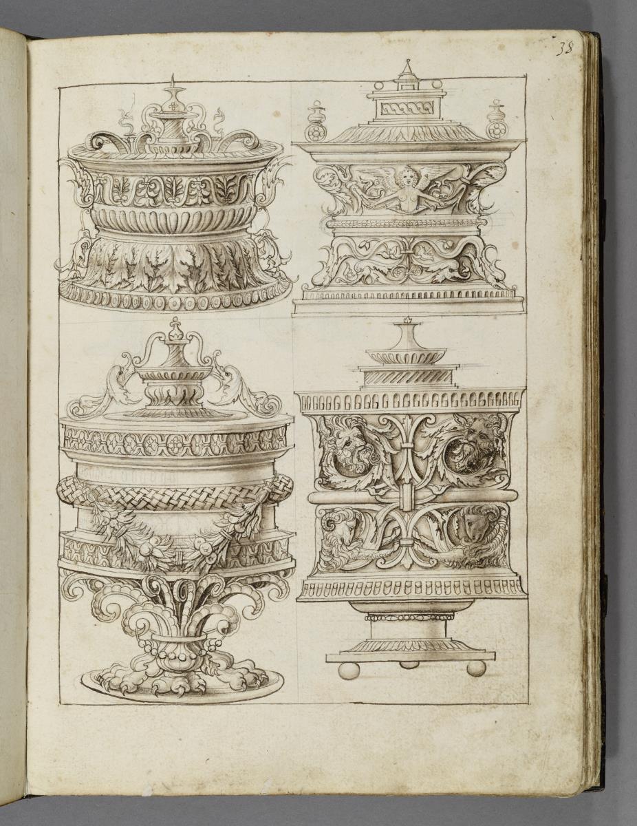 Codex Mantegna, vier Prunkgefäße