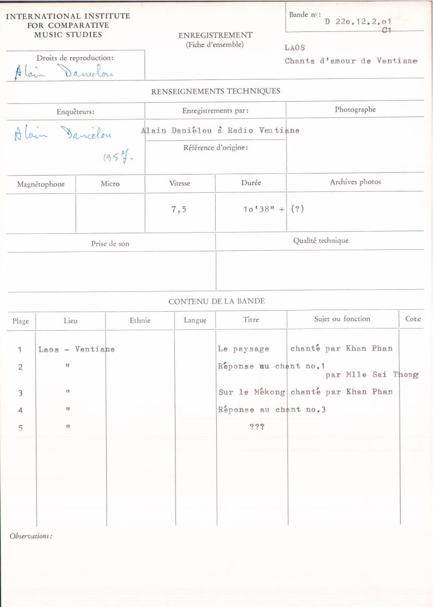 Laos / Chants d'amour de Ventiane