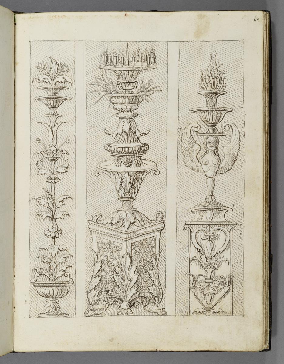 Codex Mantegna, drei Kandelaber