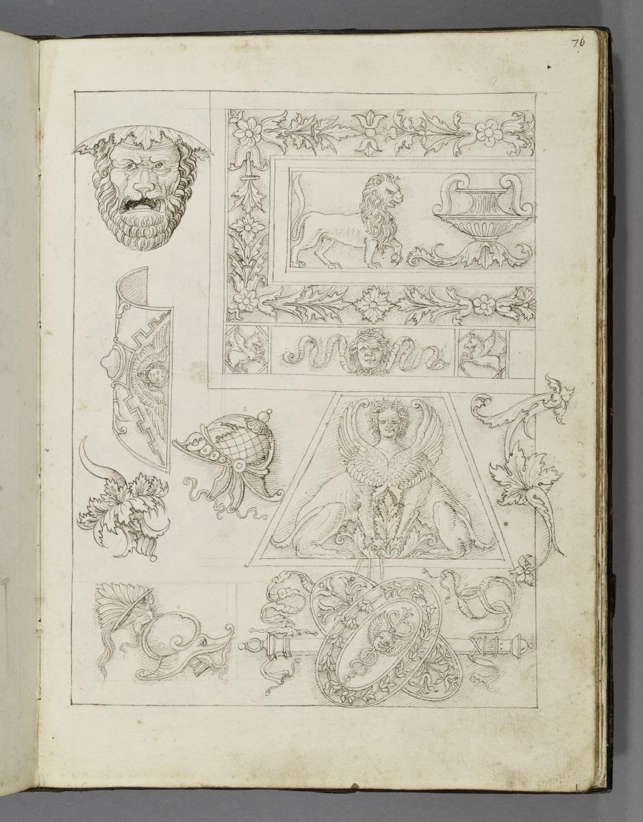 Codex Mantegna, Darstellungen von Waffen, Helmen und figürlichen Motiven