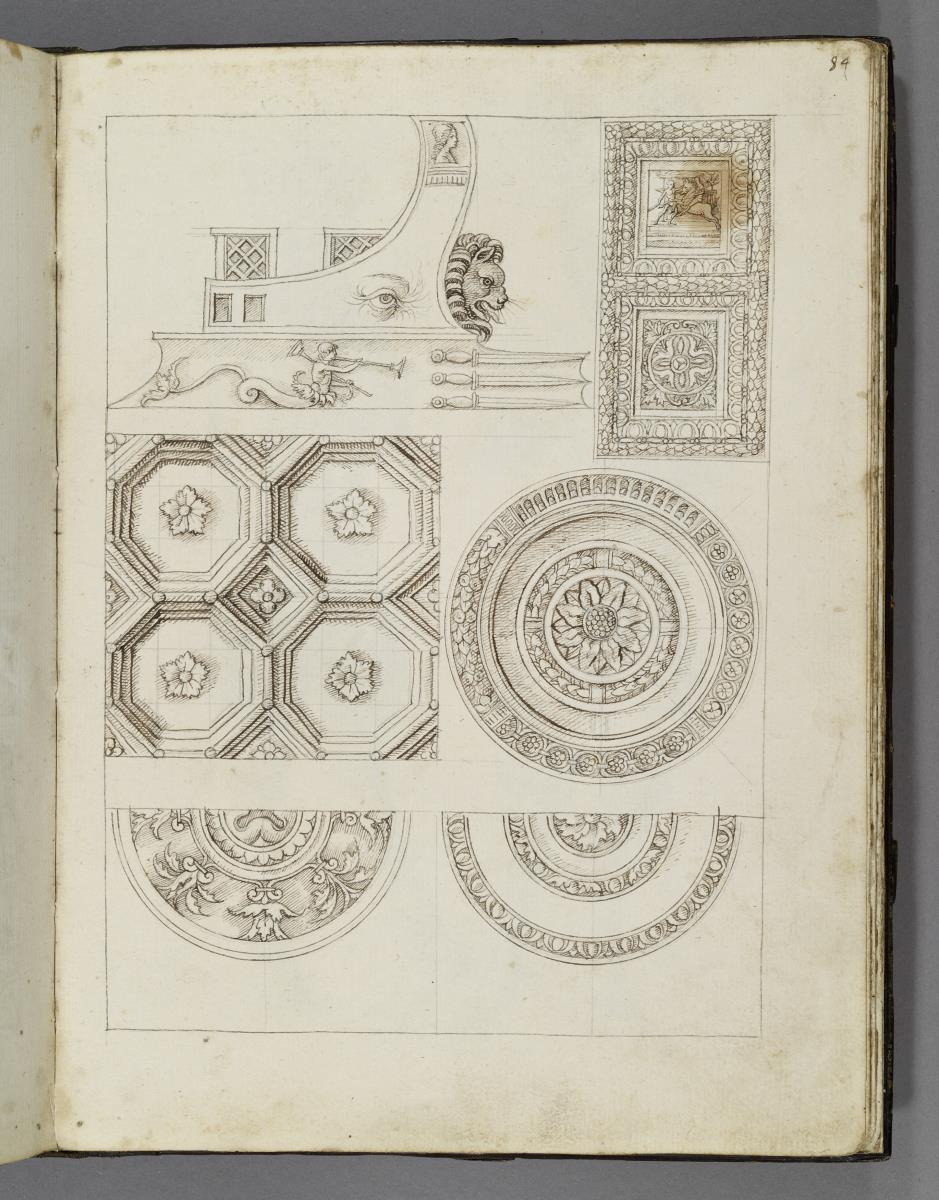 Codex Mantegna, Schiffsbug, verschiedene Muster für Kassettendecken