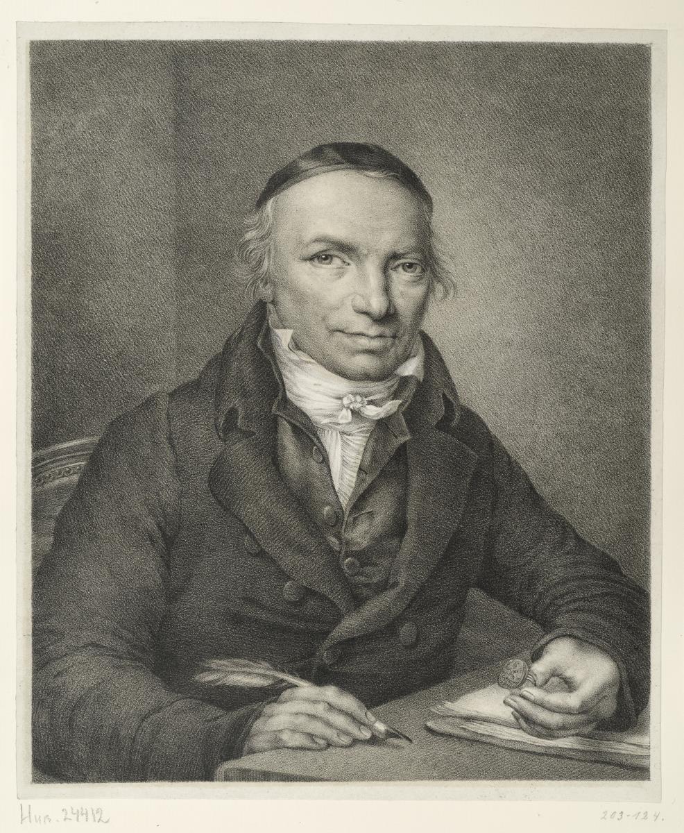 Johann Joachim Bellermann, Brustbild am Tisch, einen Siegelring in der Hand