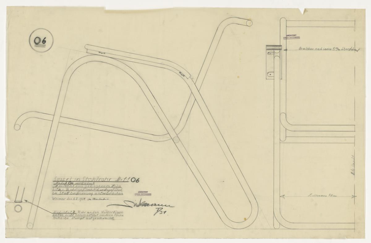 Sessel, Modell 06  (Möbelentwürfe, Stahlrohrmöbel)