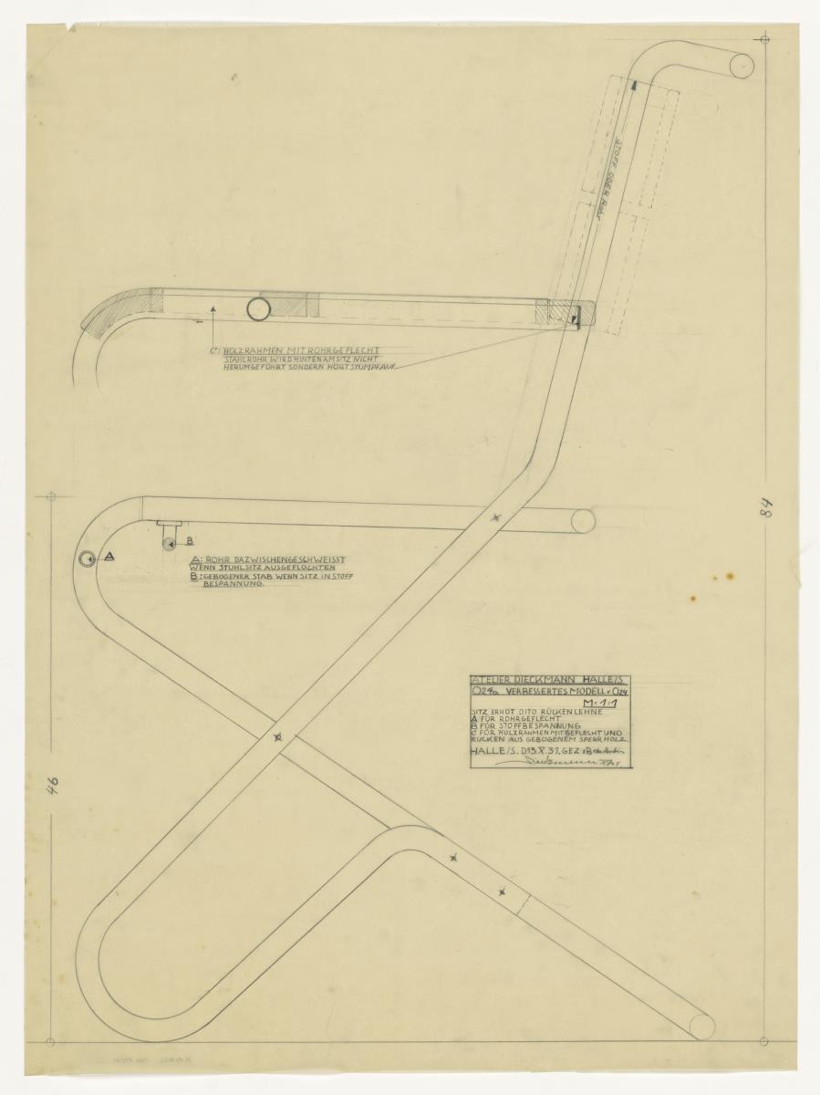 Stahlrohrstuhl, Modell 024 (Möbelentwürfe, Stahlrohrmöbel)
