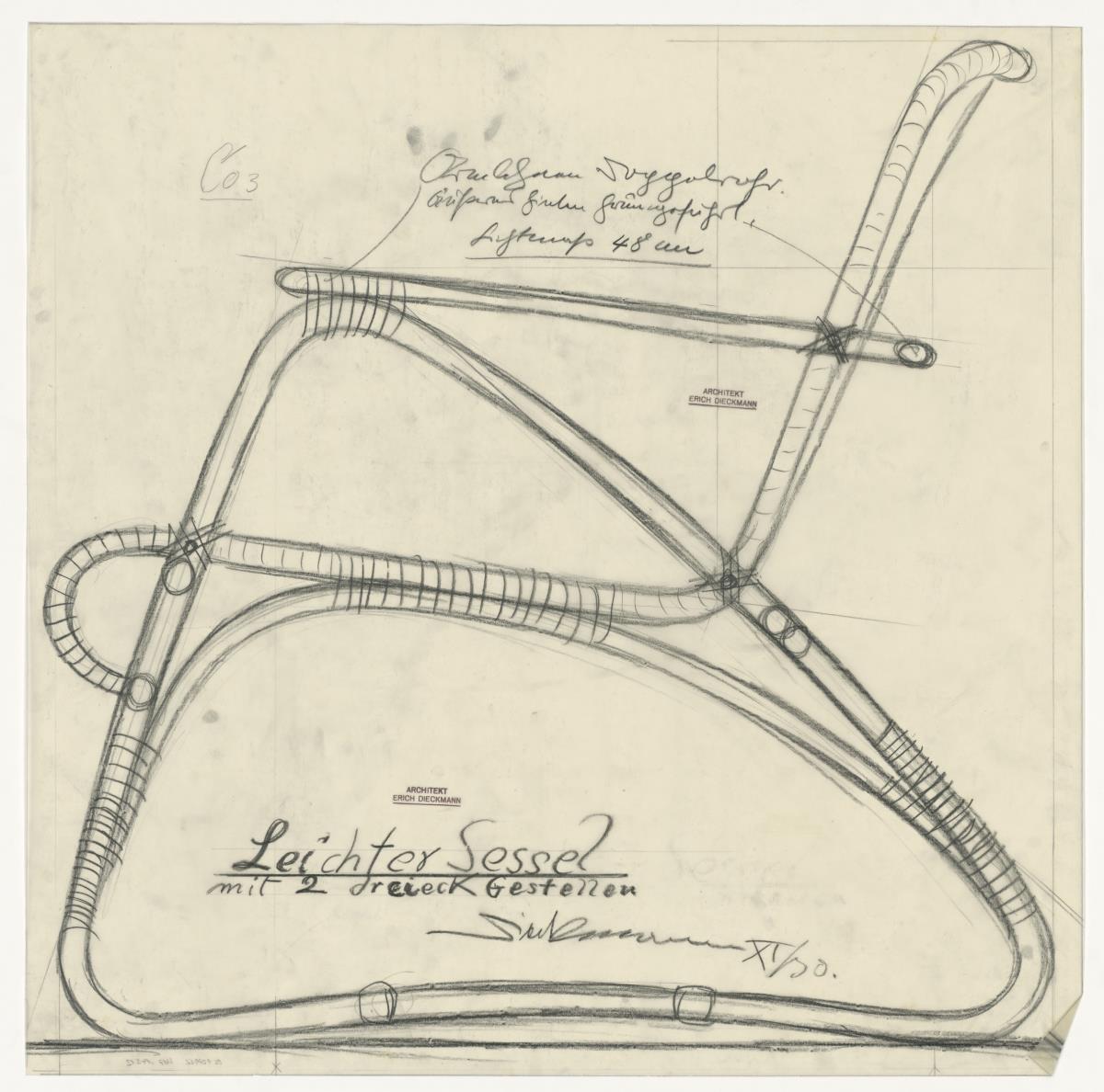 Leichter Sessel, Modell Co 3 (Möbelentwürfe, Korbmöbel)