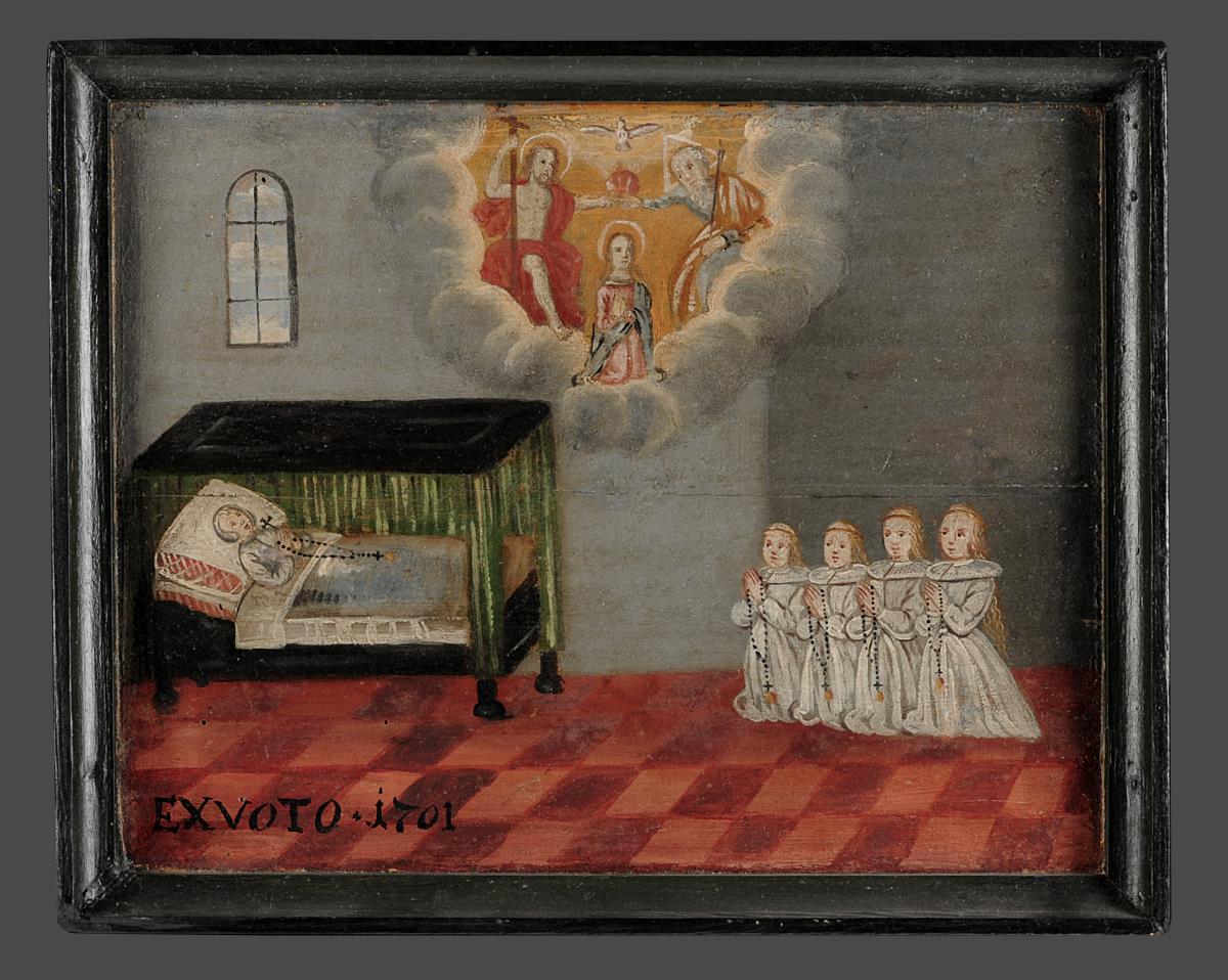EXVOTO 1701. [Hl. Dreifaltigkeit, Maria krönend, in Lichtloch mit Wolkensaum]