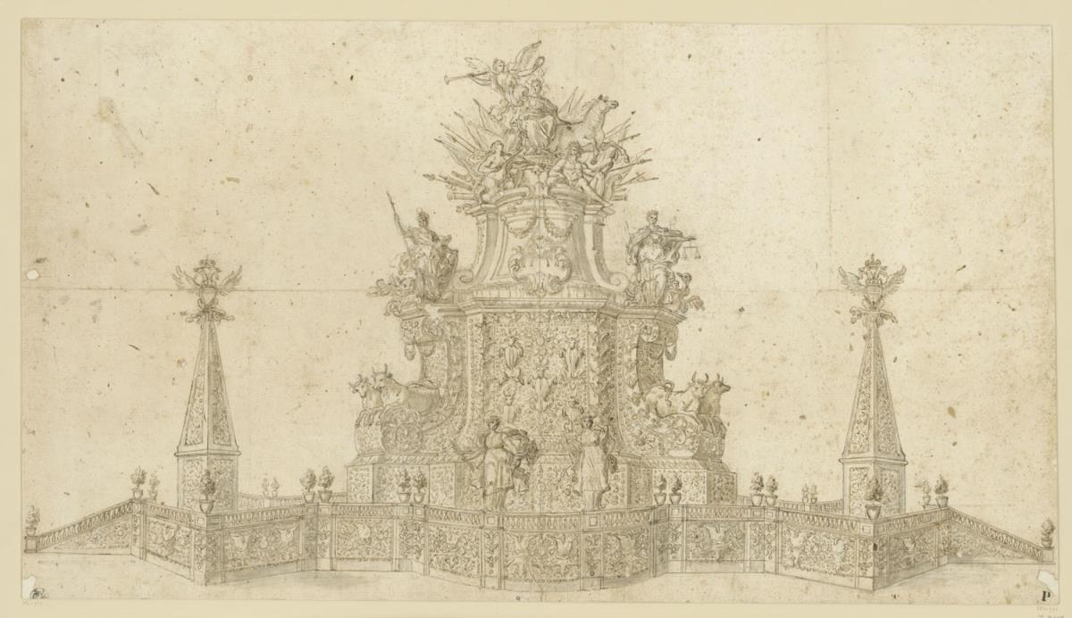 Festaufbau mit allegorischen zur Wahl Kaiser Ferdinand III., 1637
