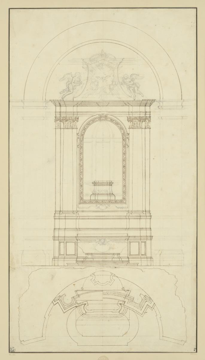 Altar-Entwurf, unvollendet, Aufriss und Grundriss