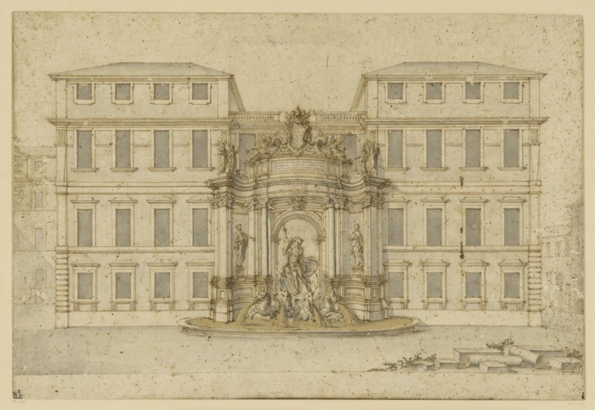 Entwurf fontana die Trevi Rom mit Neptun und vier Wasserspeienden Pferden