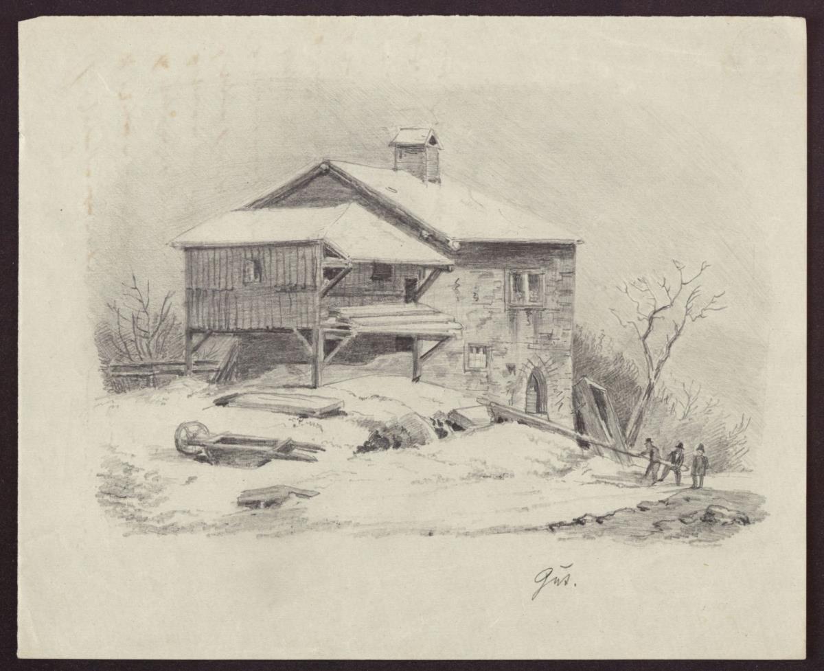 Haus in winterlicher Landschaft