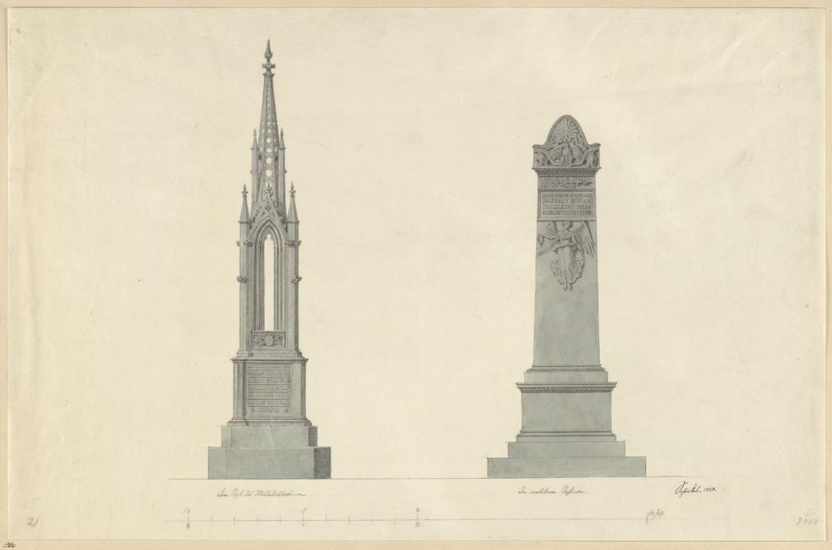 Entwurf zu einem gotisierenden und einem antikisierenden Grabdenkmal / Entwurf zum Grabmal für Friedrich Bogislav von Tauentzien (?)