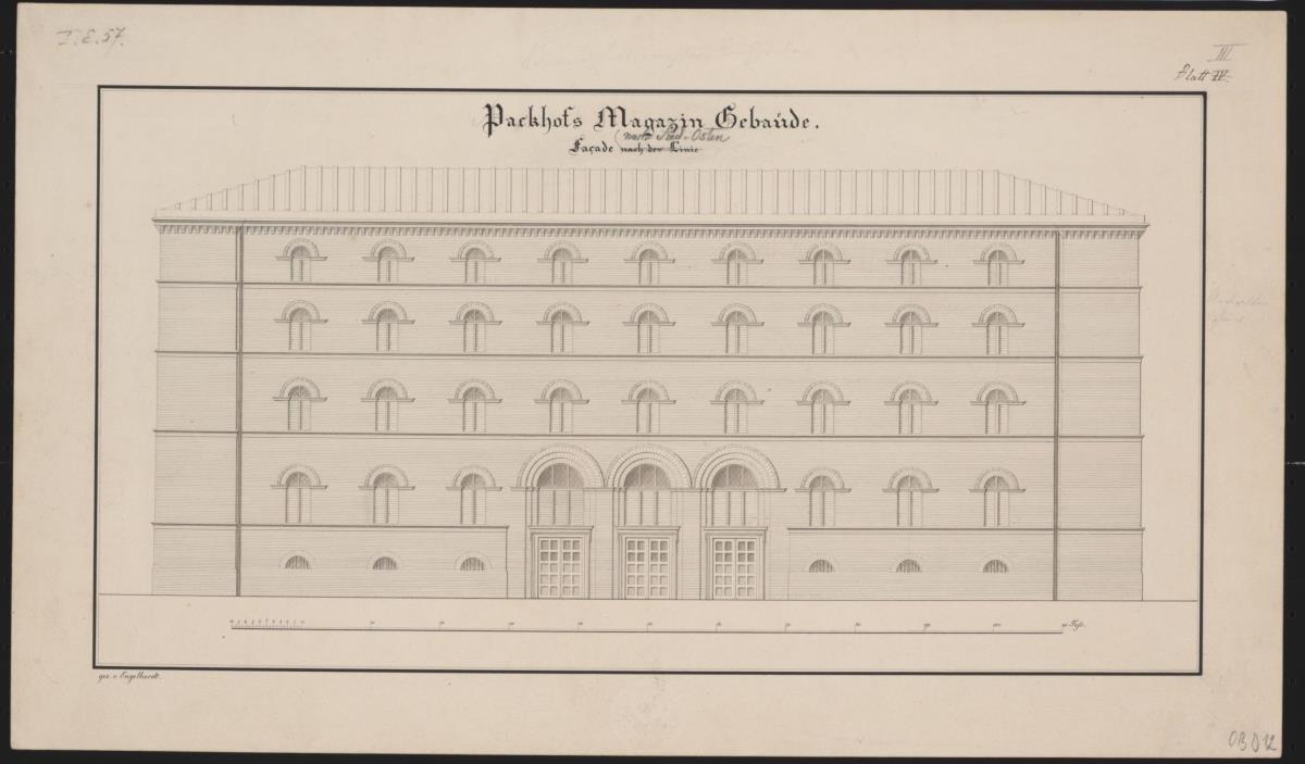 Berlin. Packhofgebäude. Fassade nach Südwest. Aufriss