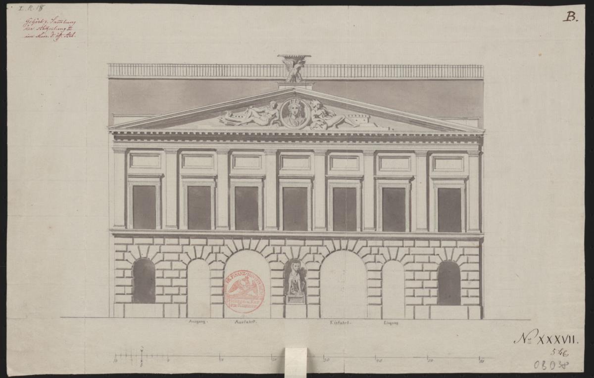 Berlin, Unter den Linden 76. Durchgangsgebäude zur Neuen Wilhelmstraße mit Hundestatue vor dem Mittelpfeiler