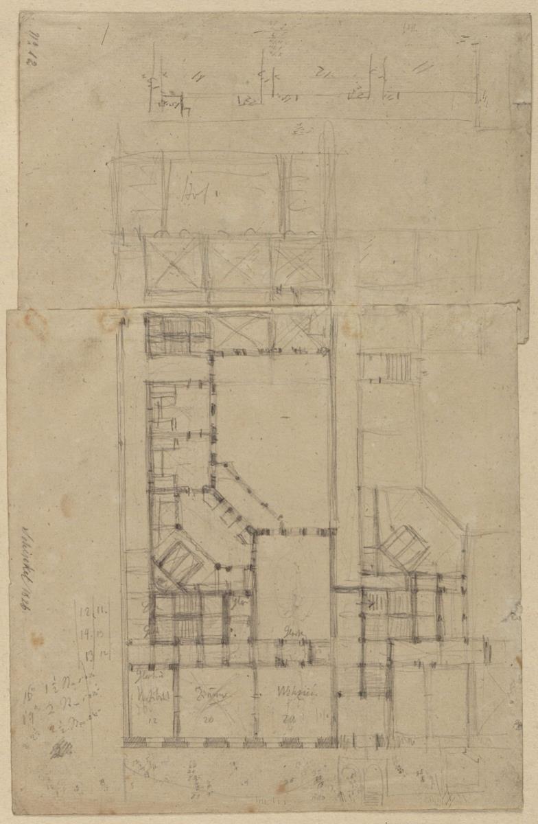 Entwurf zu einem städtischen Wohngebäude, wohl zum Stich in der "Sammlung architektonischer Entwürfe", Heft 10, Tafel 64, 1826