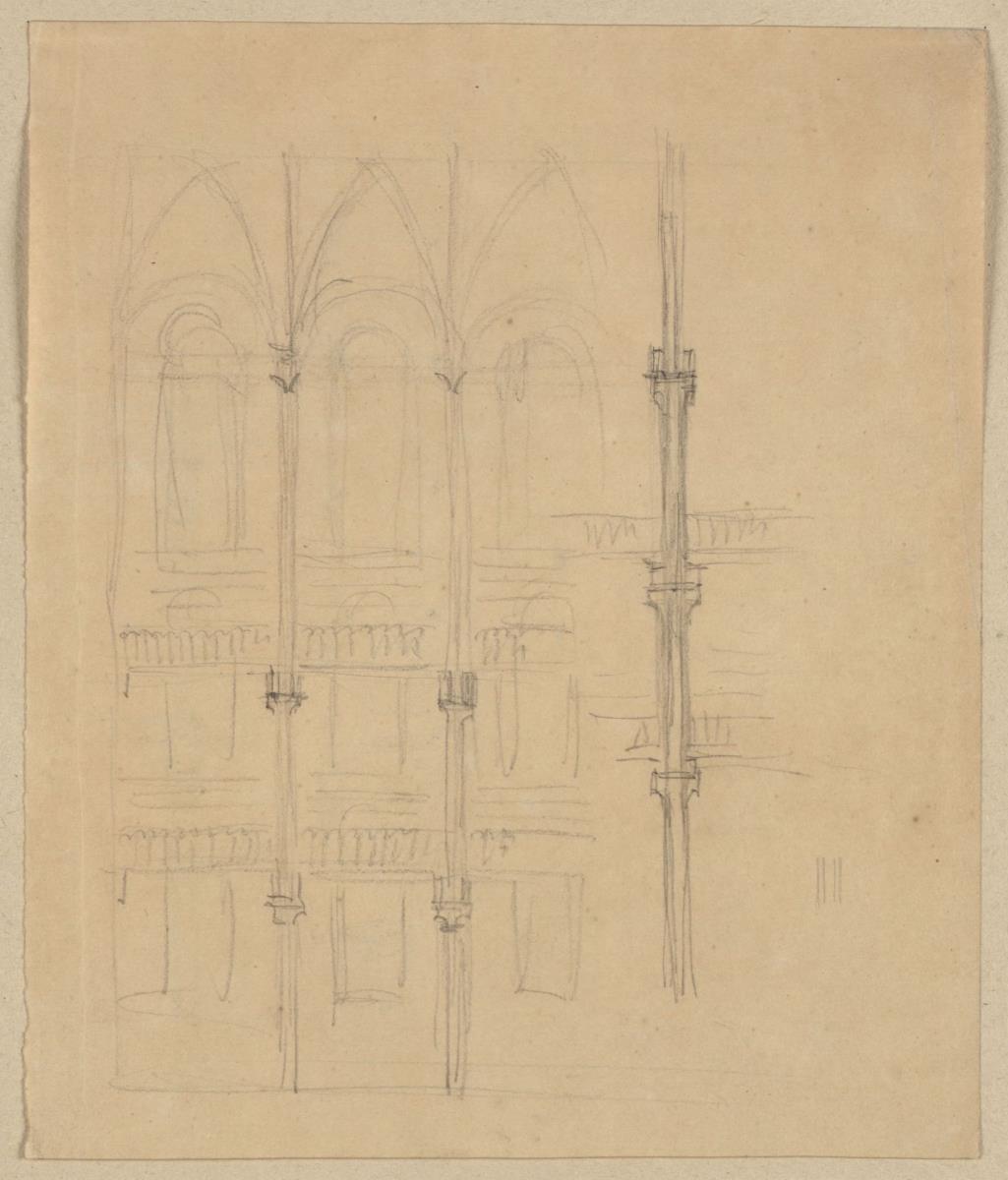 Berlin, Oranienburger Vorstadt. Entwurf zu einer Kirche (Vorstadtkirche Typ 3, "Kirche mit vier Türmen"). Innerer Teilaufriss und Emporenstützen