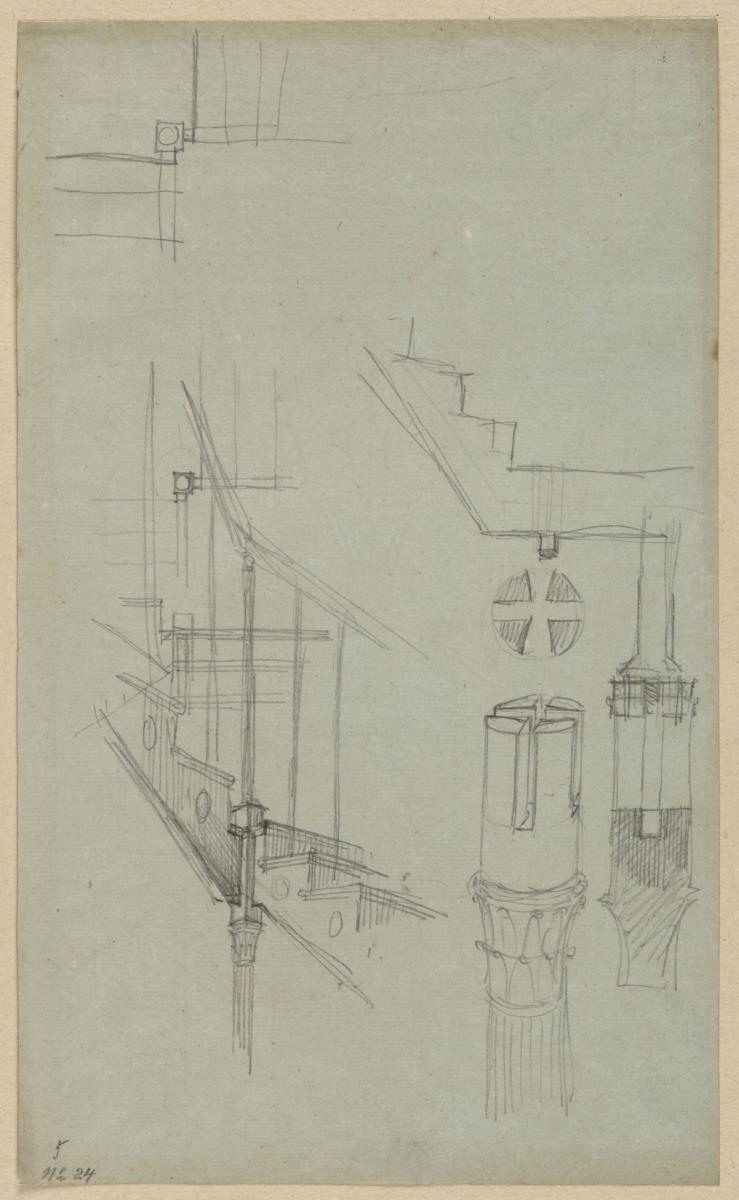 Berlin, Wilhelmplatz. Palais des Prinzen Karl von Preußen. Skizzen zur Haupttreppe