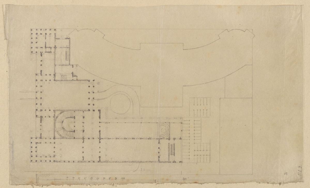 Berlin, Unter den Linden. Palais Prinz Wilhelm. Grundriss mit angrenzender Hofbibliothek am Opernplatz