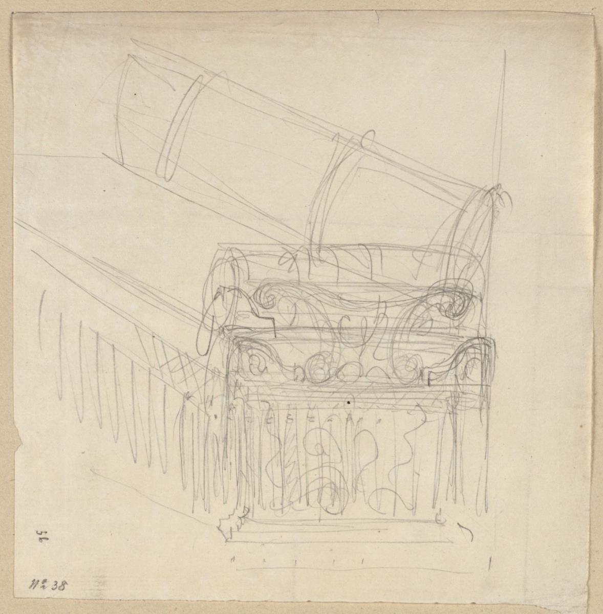 Berlin, Wilhelmplatz. Palais des Prinzen Karl von Preußen, Marmorsaal. Skizze zum Sofa