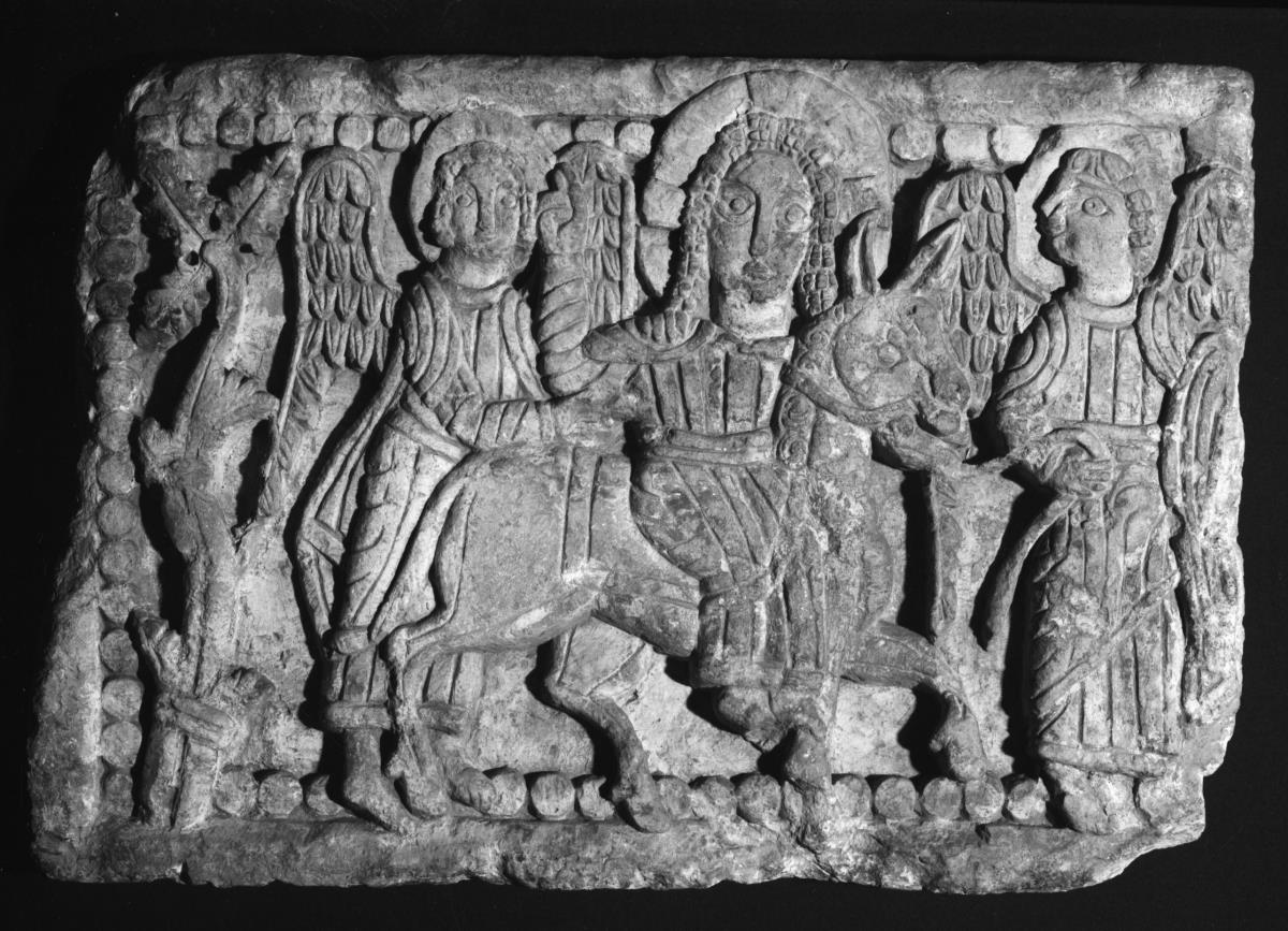 Reitender Christus und zwei Engel
