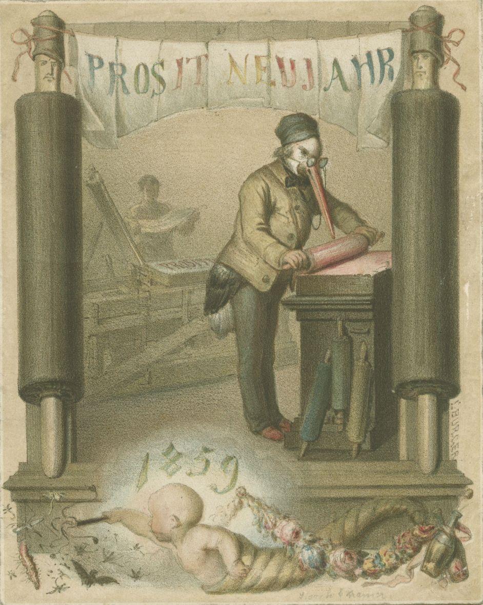 Neujahrskarte der Firma Storch und Kramer für 1859