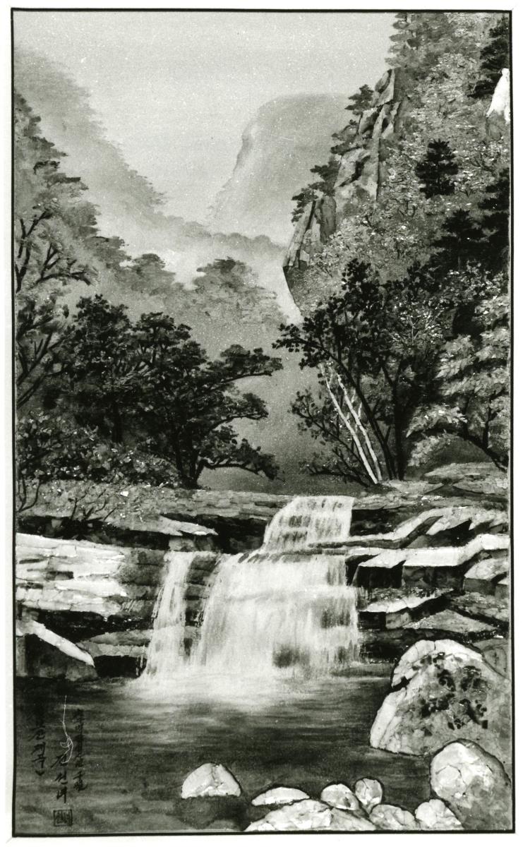 "Landschaft mit Wasserfall"