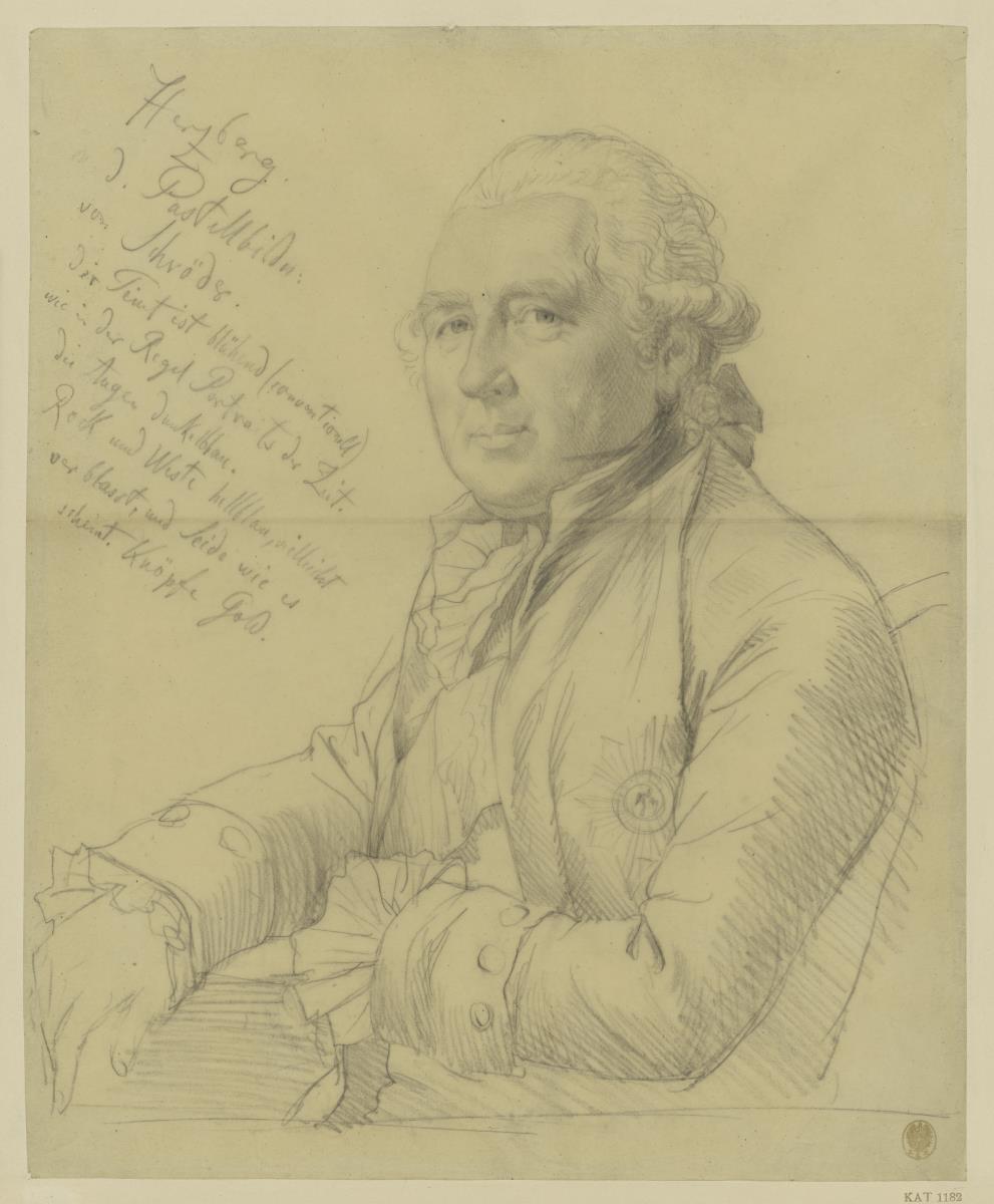 Ewald Friedrich Graf von Hertzberg, Preußischer Staatsmann unter Friedrich II., Brustbild nach links nach dem Pastell von Schröder