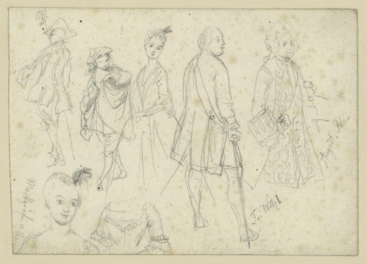 Wilhelmine Sophie Friederike Markgräfin von Bayreuth und Prinzessin von Preußen, August von Polen, Friedrich Wilhelm I. von Preußen, nach Gemälde, mit Notiz
