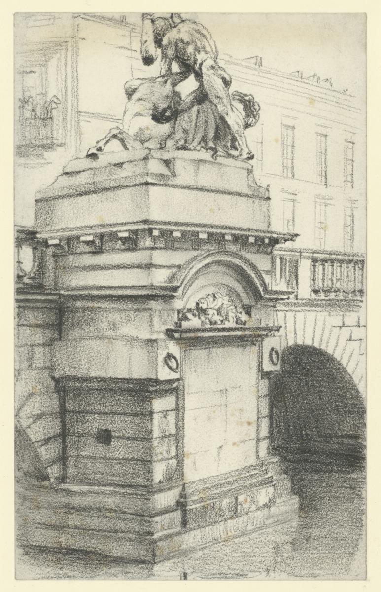 Herakles tötet den Kentauren - Statue auf dem Pfeiler der ehemaligen Herkulesbrücke in Berlin