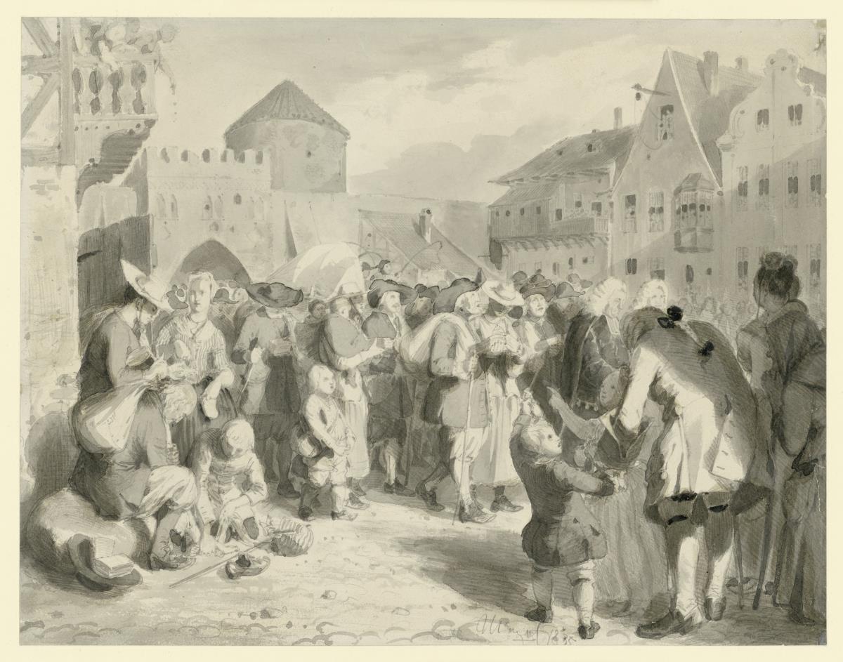 Die einwandernden Salzburger Protestanten 1732. Entwurf für die "Denkwürdigkeiten aus der Brandenburgisch-Preußischen Geschichte"