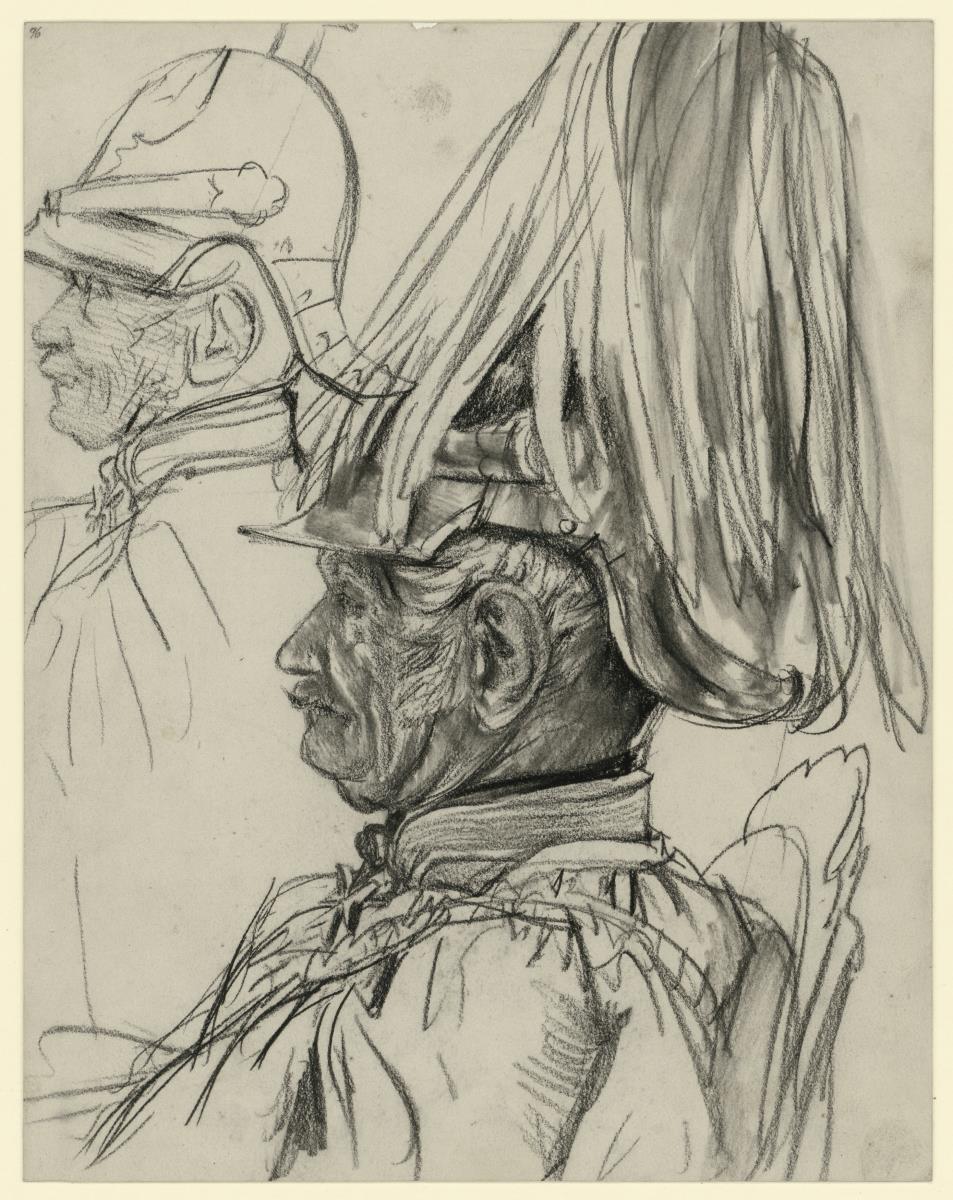 Friedrich Graf von Wrangel mit Helm und Federbusch, Porträtstudie zu "Die Krönung Wilhelms I. in Königsberg"