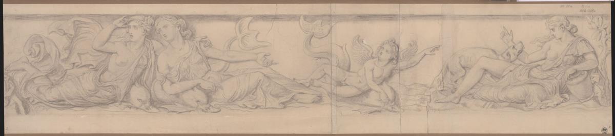 Berlin. Schloss, Wohnung Kronprinz Friedrich Wilhelms IV. von Preußen, Teesalon. Entwurf zu den Meerwesen-Reliefs für die Exedrabank