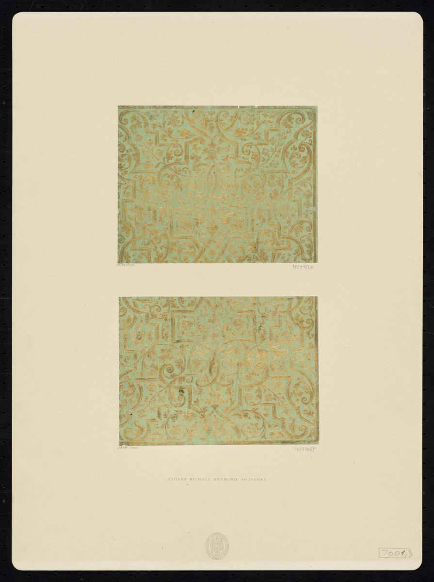 Brokatpapier (Bandelwerk und Ranken mit Blättern und Blüten)
