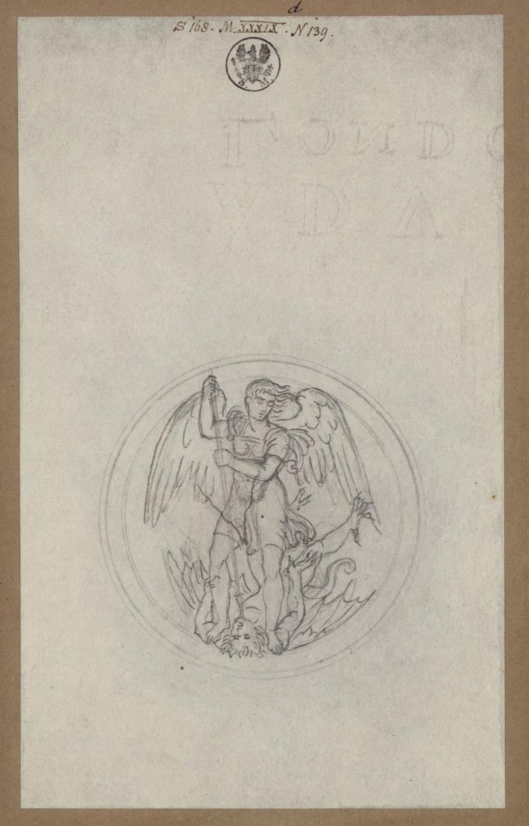 Erzengel Michael, den Satan überwindend. Entwurf zum Revers einer Medaille auf Gebhard Leberecht von Blücher, Fürst von Wahlstatt