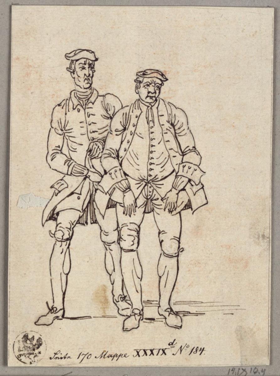 Zwei männliche Figuren in Kostümen des 18. Jahrhunderts