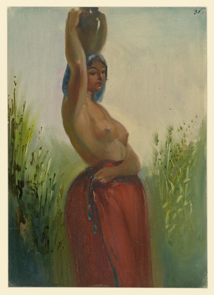Bildnis einer jungen Frau mit einem Krug auf dem Kopf, nach rechts gewendet, India de Micatlan