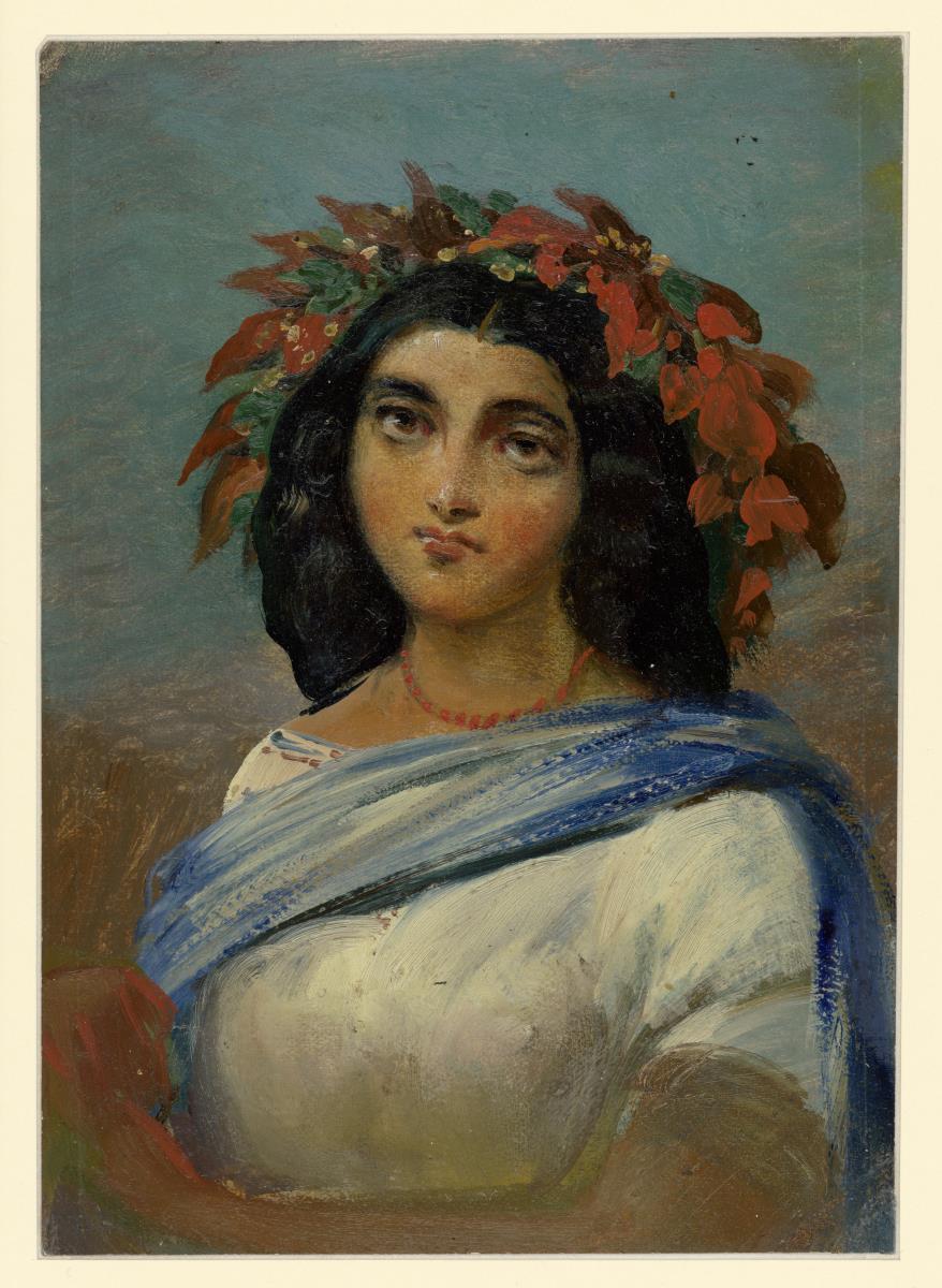 Bildnis einer jungen Frau mit Blumenkranz, Manonga