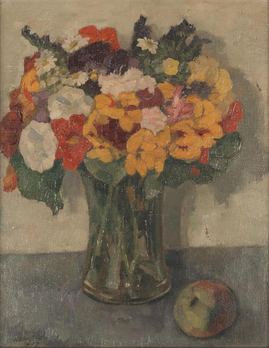 Blumenstillleben mit Apfel