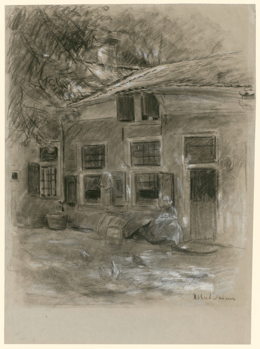 Holländisches Haus mit sitzender Frau