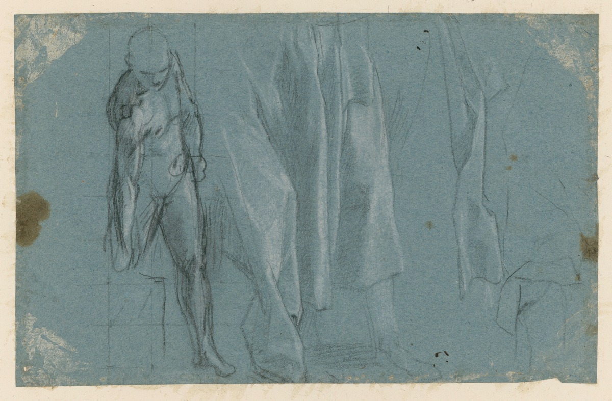 Aktstudie einer männlichen Figur, Gewandstudie, Draperie