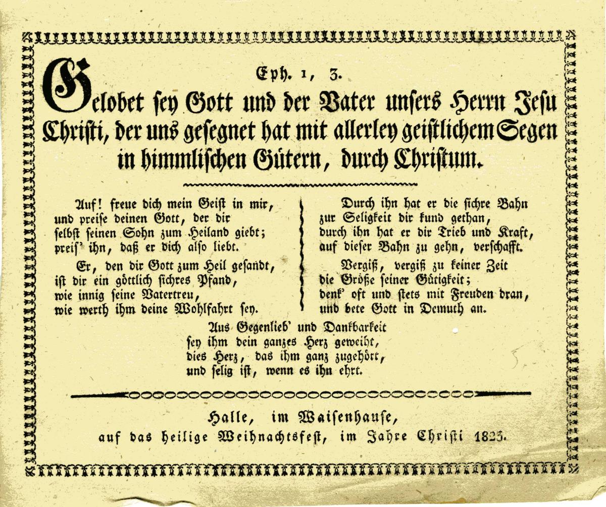 Gelobet sey Gott und der Vater unsers Herrn Jesu Christi, der uns gesegnet hat mit allerley geistlichen Segen in himmlischen Gütern, durch Christum.