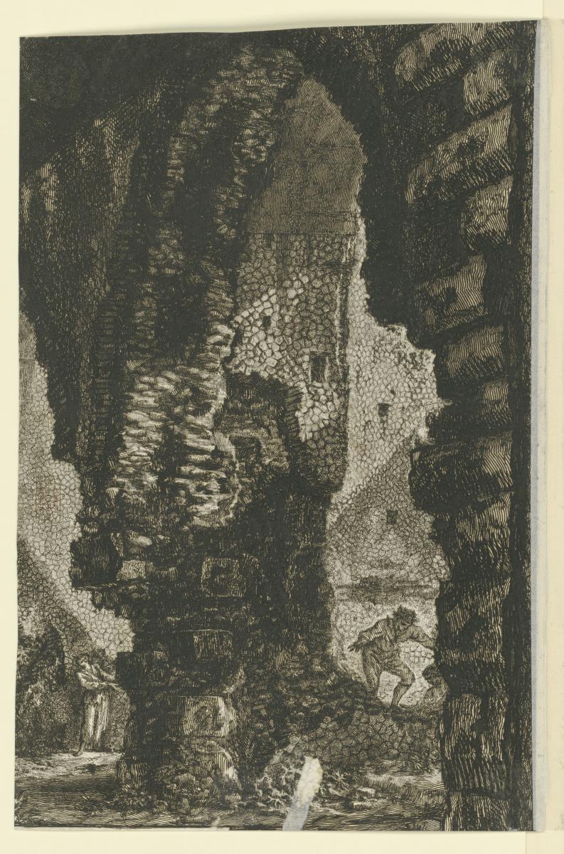 Fragmente der Radierung "Villa di Mecenate" aus "Vedute di Roma"