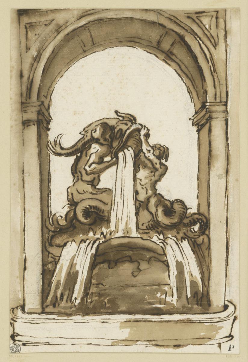 Entwurf für einen Brunnen mit Tritonen