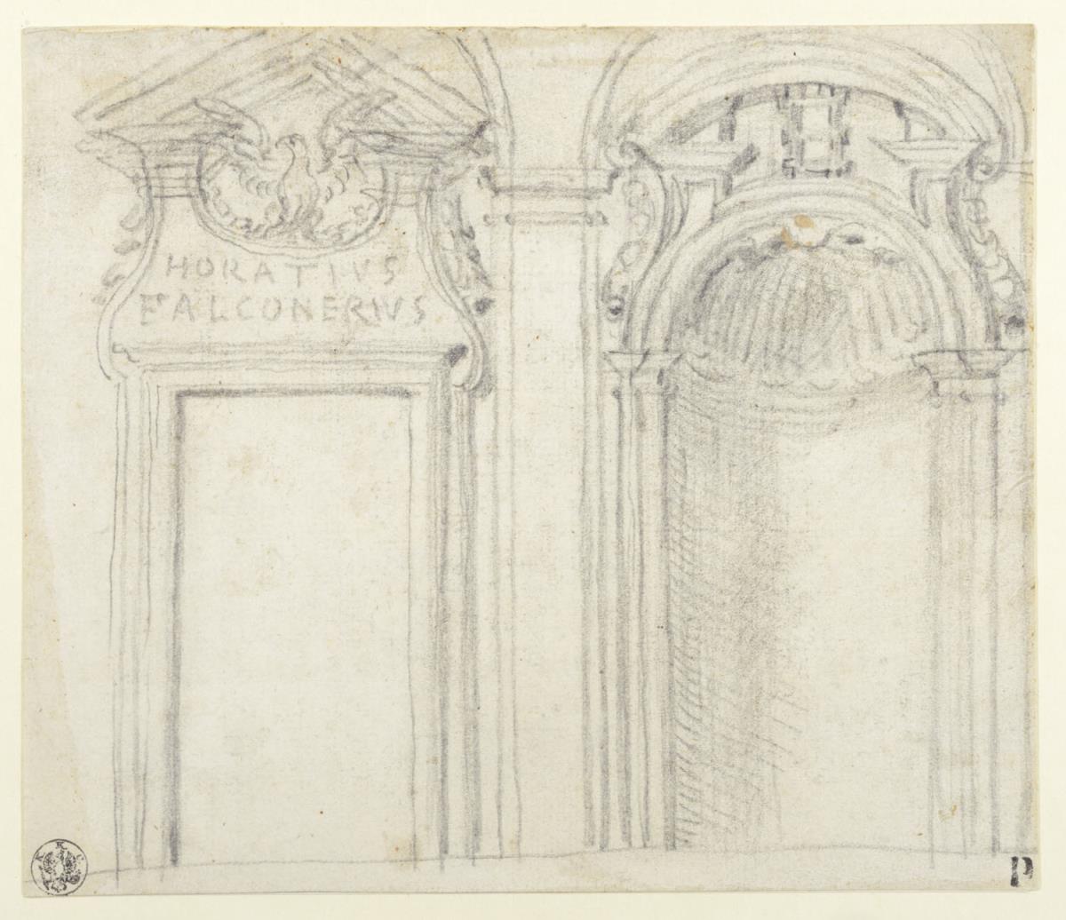 architektonische Details, Türeinfassung mit Inschrift, Falke und Nische