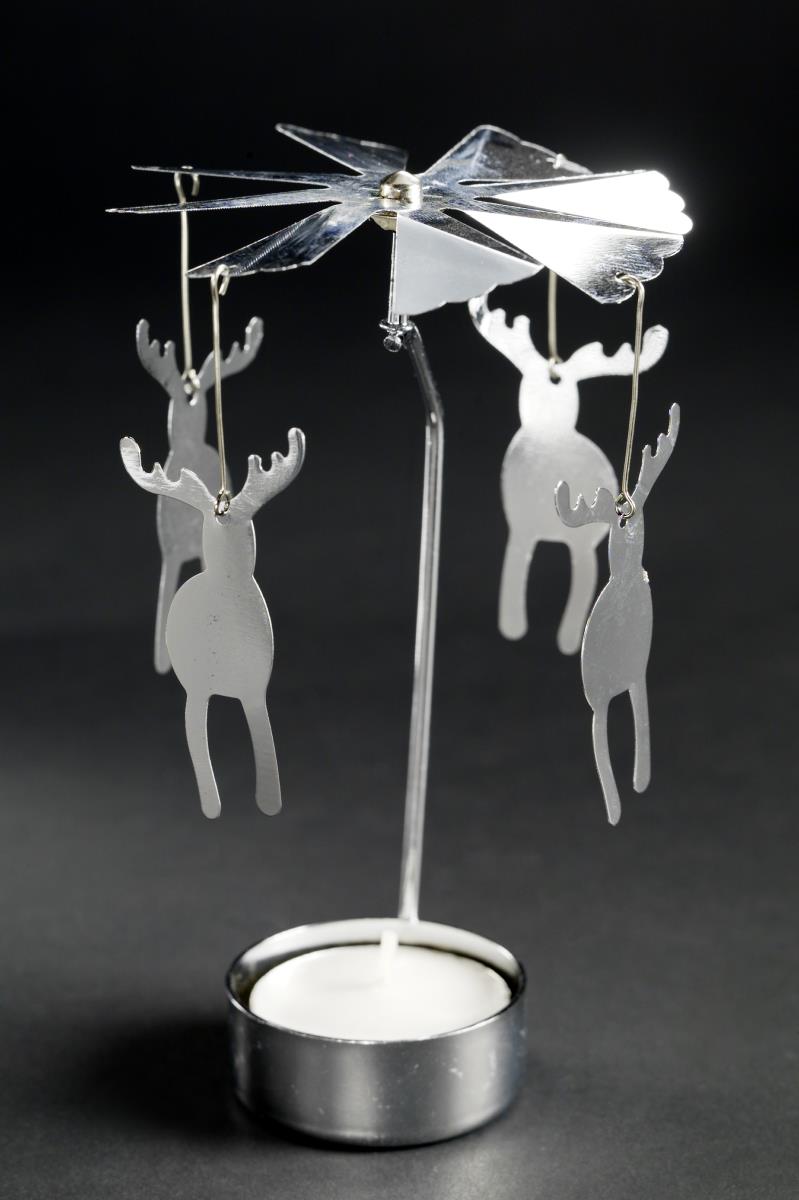 Rotary Candle Holder / Rotierender Metall-Teelichthalter "Weihnachtsmotiv Elch"