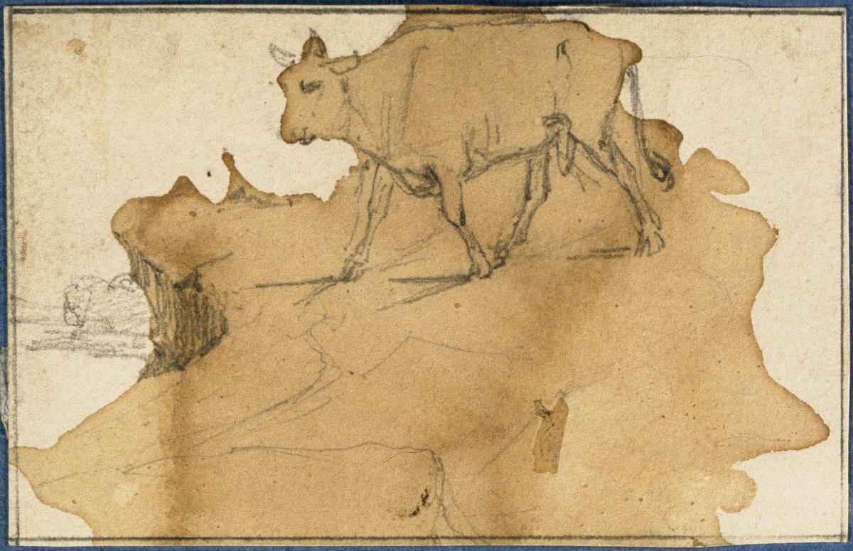 Kaffeeklecksalbum Seite 85a: "Stier auf einer Anhöhe"