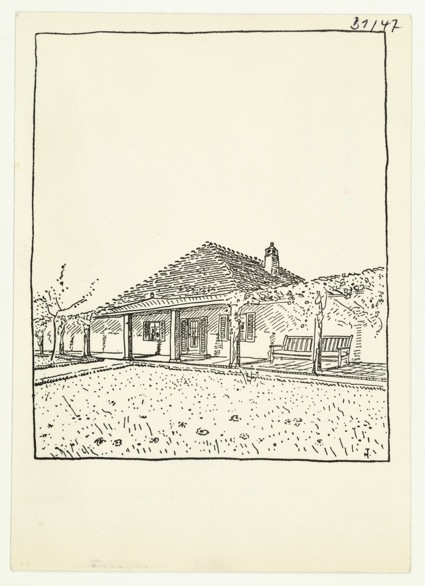Bildungsanstalt Hellerau, Dalcroze-Institut, Lehrer-Wohnhaus mit Pergola und Bank