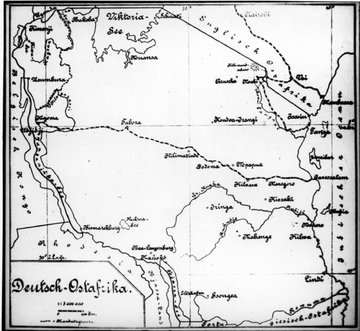 Karte von ehemals Deutsch-Ost-Afrika